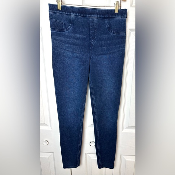 SPANX Jean-ish Leggings Denim Pants Slimming Dark Wash High Rise Pull On Shaping - Picture 2 of 13